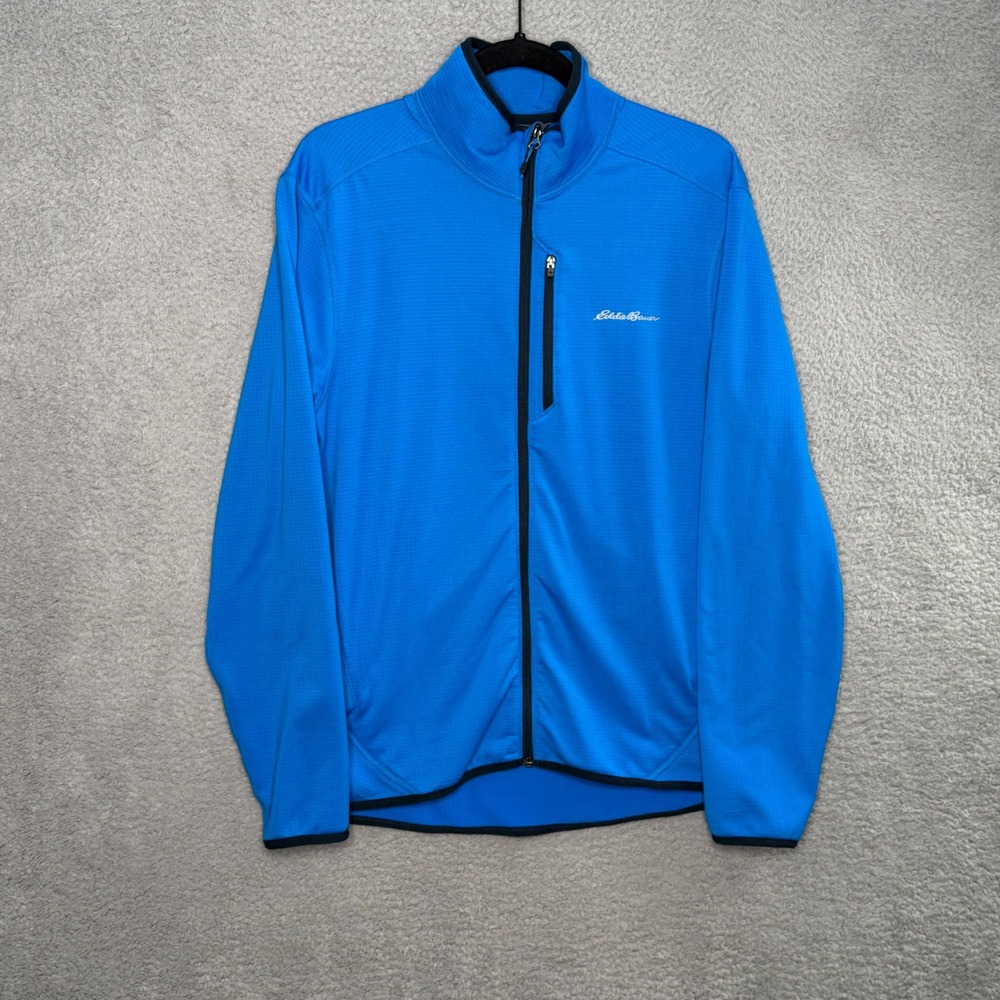 Eddie Bauer Mens Blue Grid Fleece Full Zip Jacket Activewear Medium